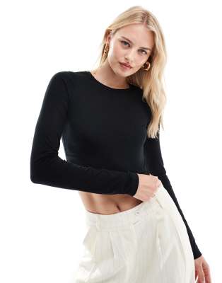 ASOS DESIGN Tall - T-shirt corta aderente a maniche lunghe nera - view 1