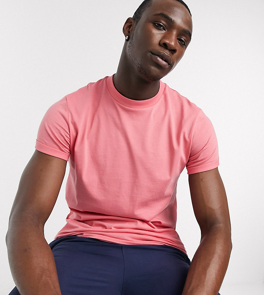 ASOS DESIGN Tall - T-shirt girocollo con maniche con risvolto rosa