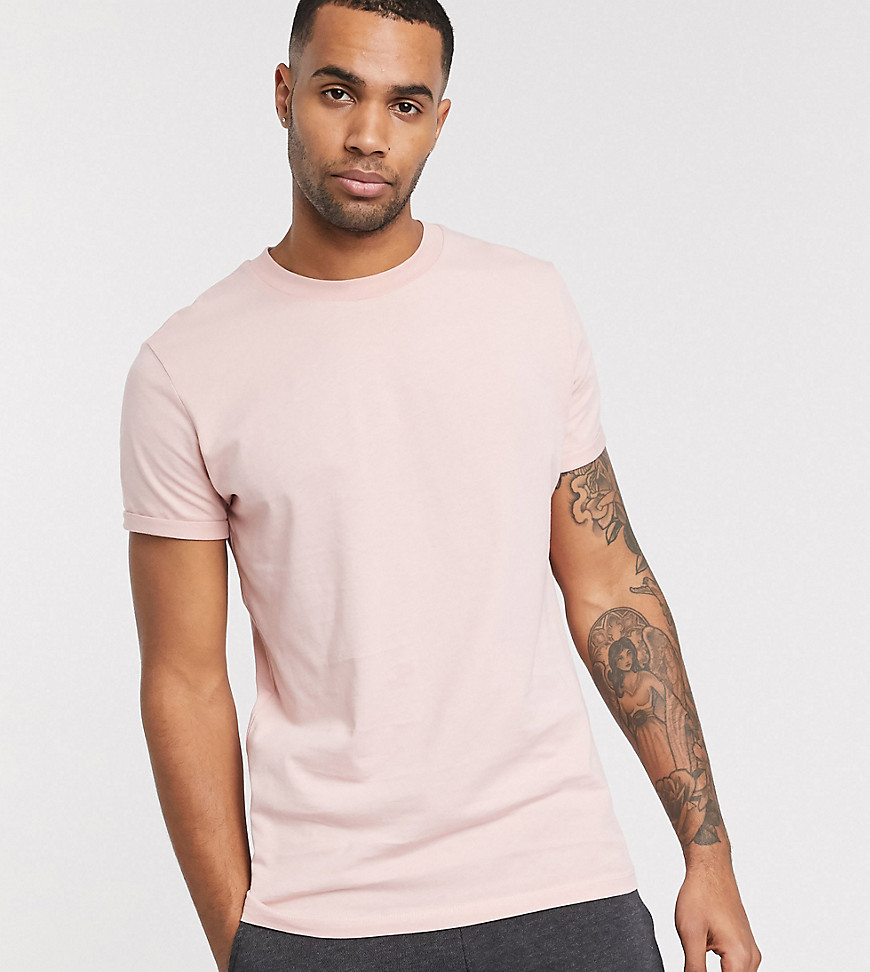 ASOS DESIGN Tall - T-shirt girocollo rosa con risvolti sulle maniche