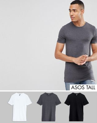 ASOS DESIGN – Tall – T-shirt i muscle fit med rund halsringning i 3-pack – spara-Flerfärgad