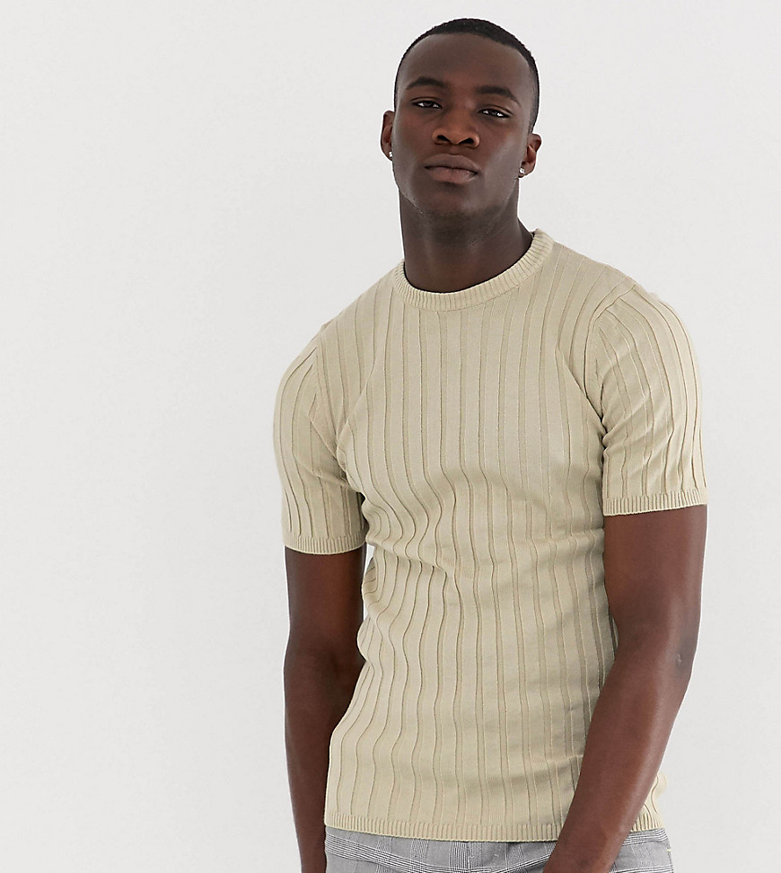 ASOS DESIGN Tall - T-shirt in maglia beige a coste