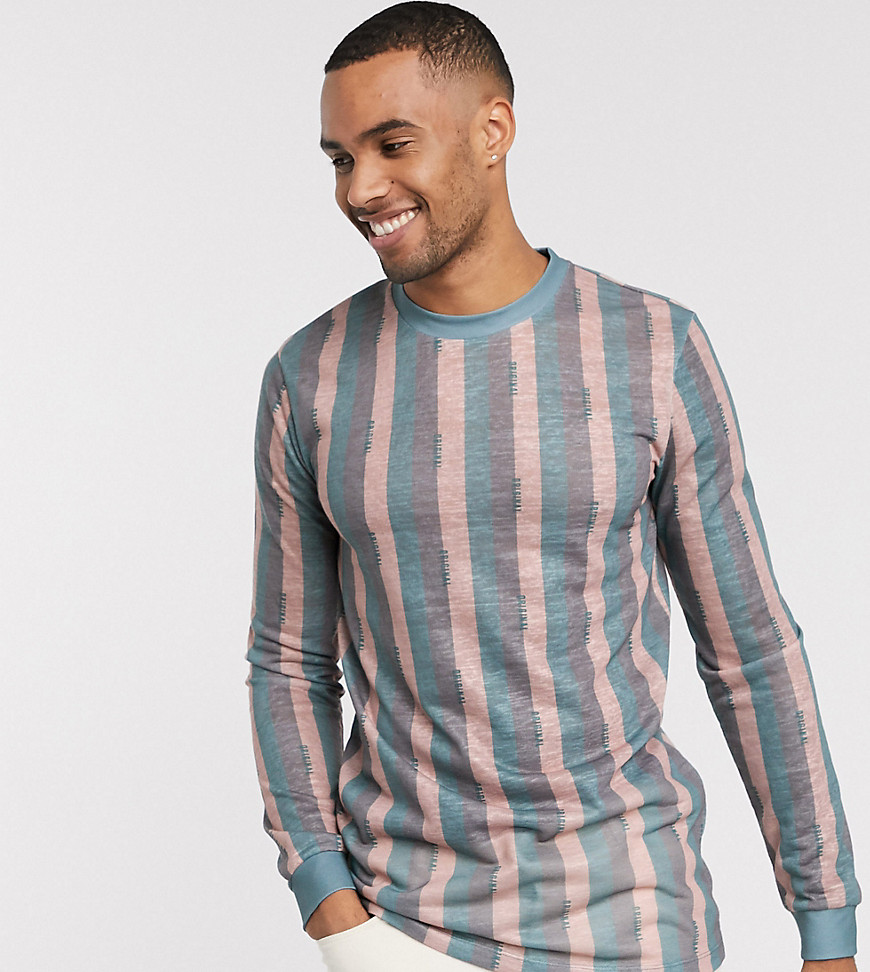 ASOS DESIGN Tall - T-shirt lunga a maniche lunghe a righe con numeri romani in tessuto effetto lino-Multicolore