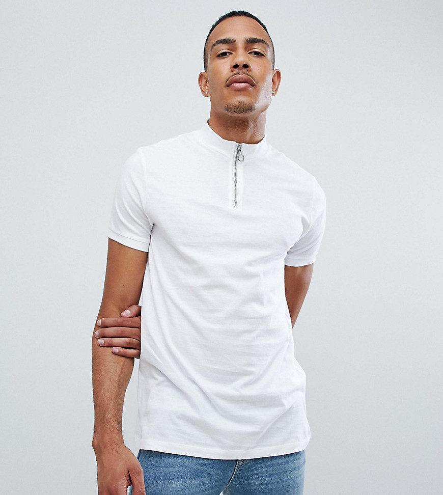 ASOS DESIGN - Tall - T-shirt met col en rits in wit