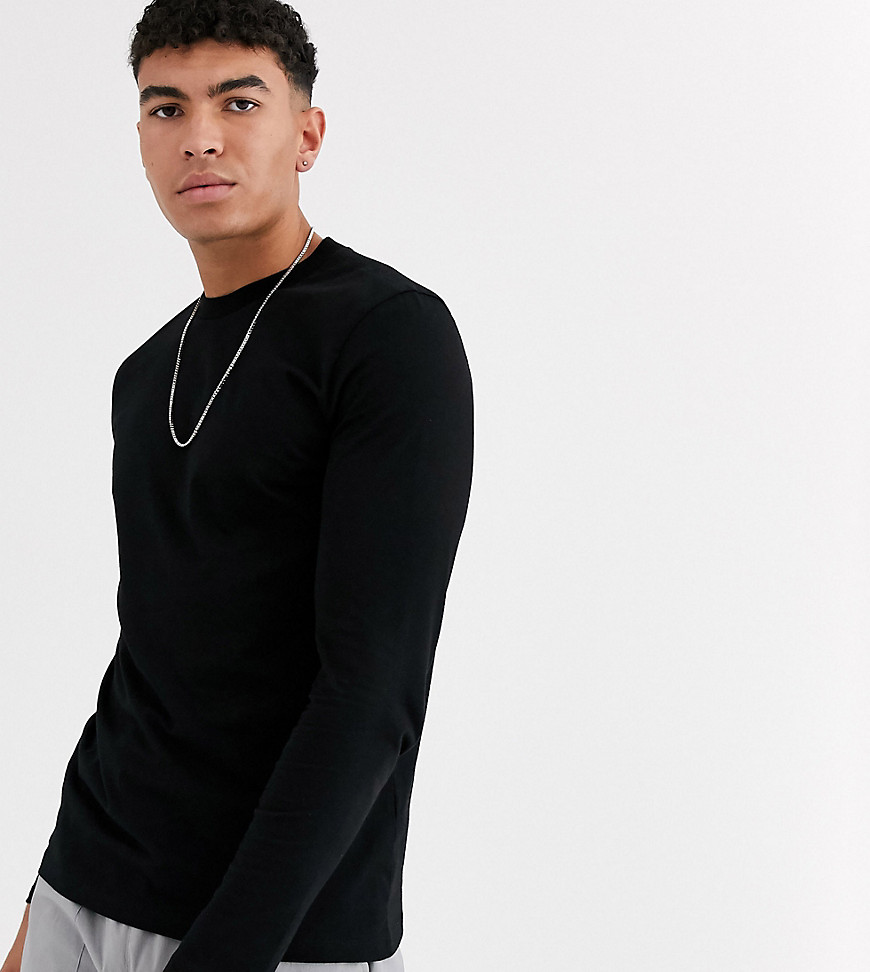 ASOS DESIGN - Tall - T-shirt met lange mouwen en ronde hals in zwart