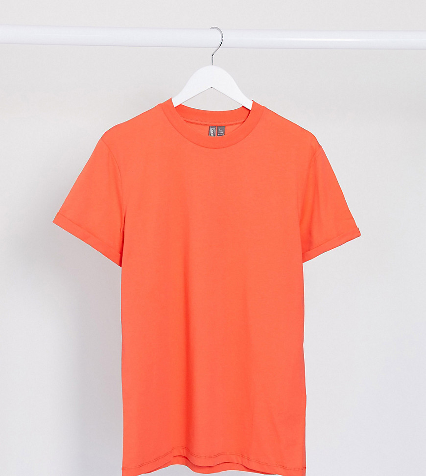 ASOS DESIGN Tall - T-shirt met omgeslagen mouwen in koraalrood-Roze