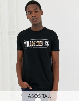 ASOS DESIGN Tall - T-shirt met stadsprint-Zwart