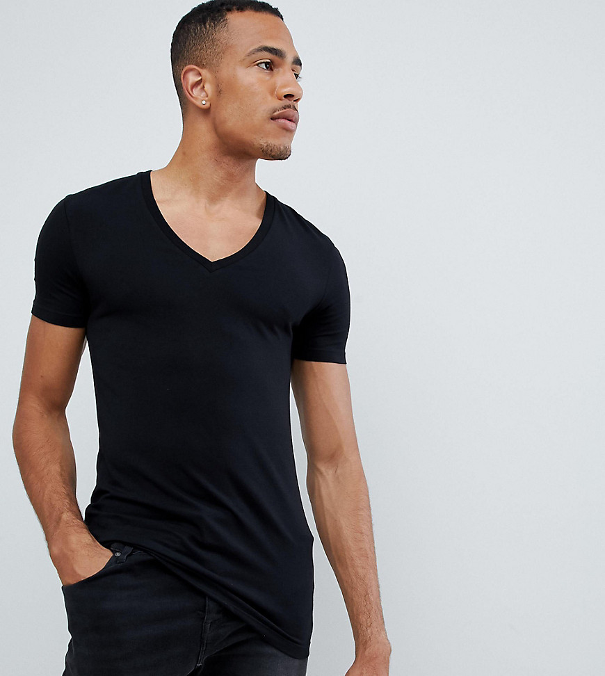 ASOS DESIGN Tall - T-shirt nera con profondo scollo a V-Nero