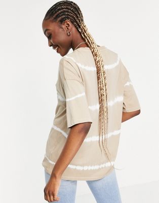 Femme DESIGN Tall - T-shirt oversize à rayures effet tie-dye - Beige