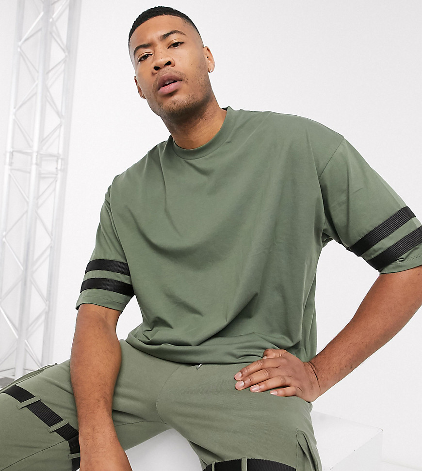 ASOS DESIGN Tall - T-shirt oversize kaki con fettuccia a contrasto in coordinato-Verde
