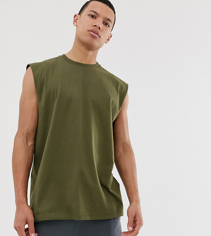 ASOS DESIGN Tall - T-shirt oversize lunga senza maniche-Verde