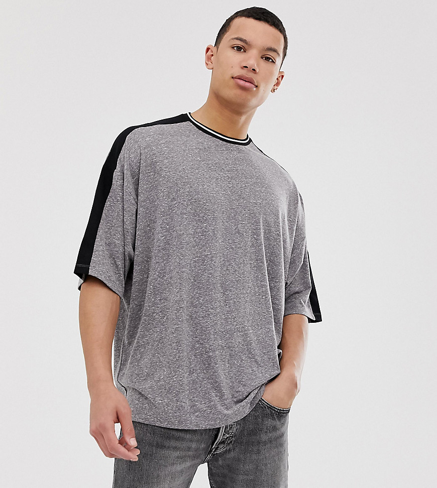 ASOS DESIGN Tall - T-shirt oversize mélange con fettuccia a contrasto sulle spalle-Grigio