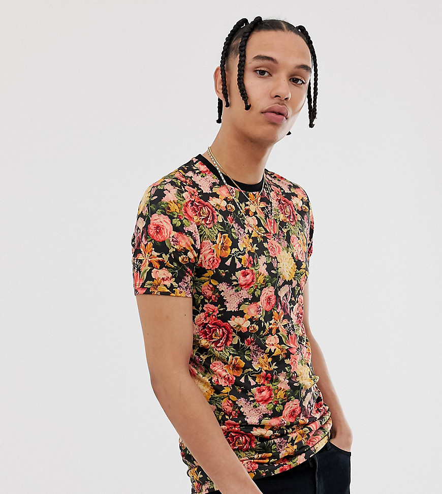 ASOS DESIGN TALL - T-shirt skinny a fiori con stampa sul retro-Multicolore