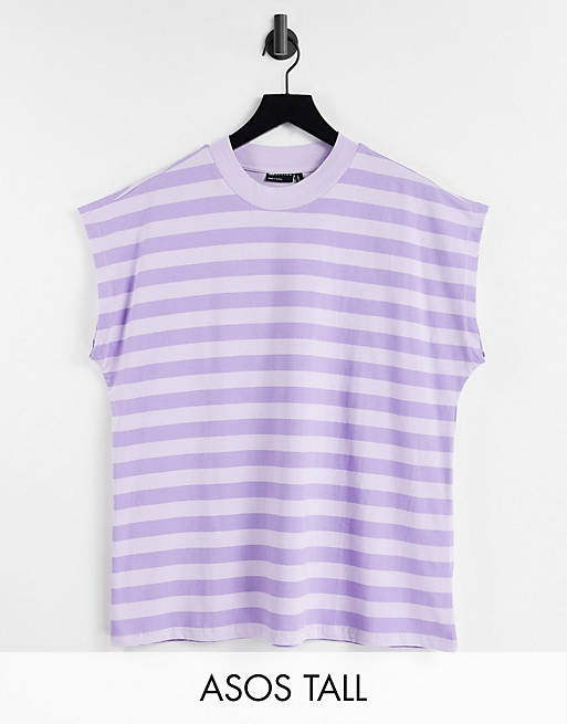 T-Shirt squadrata senza maniche a righe lilla ASOS DESIGN Tall Asos Donna Abbigliamento Top e t-shirt T-shirt T-shirt senza maniche 