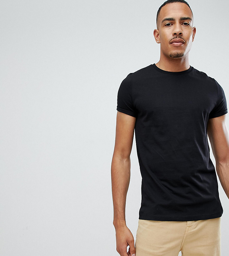 ASOS DESIGN Tall t-shirt with crew neck and roll sleeve in black