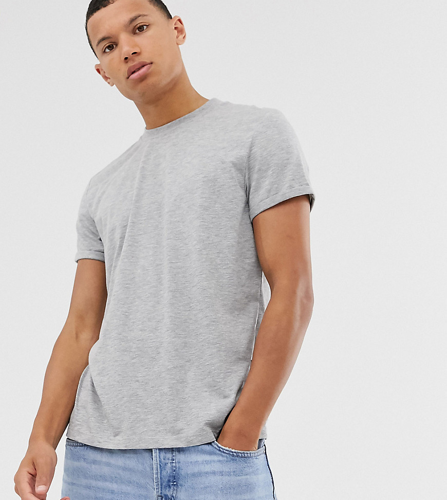 ASOS DESIGN Tall t-shirt with crew neck and roll sleeve in grey marl