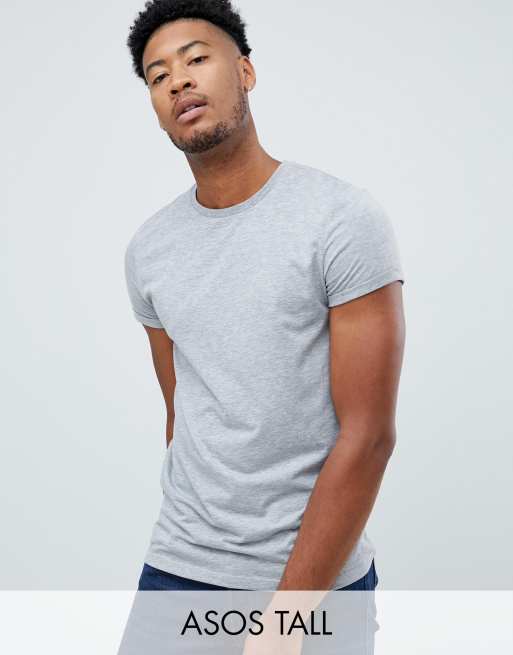 ASOS DESIGN Tall t-shirt with crew neck and roll sleeve in grey