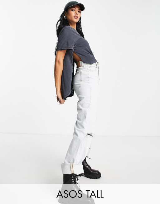 ASOS DESIGN Tall t-shirt with curved hem and side splits in washed black