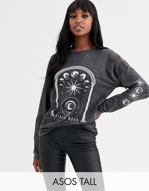 ASOS DESIGN Tall t-shirt with long sleeve and solstice print with wash