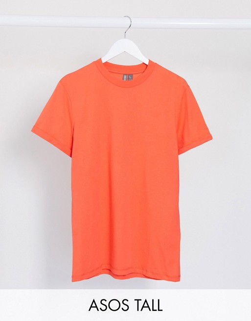 ASOS DESIGN Tall t-shirt with roll sleeve in coral