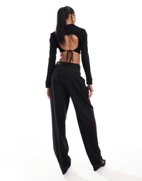 ASOS DESIGN Tall tab detail straight leg tailored trouser in black - view 1