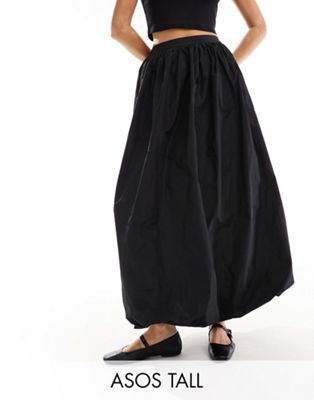 Asos Tall Asos Design Tall Taffeta Bubble Hem Maxi Skirt In Black
