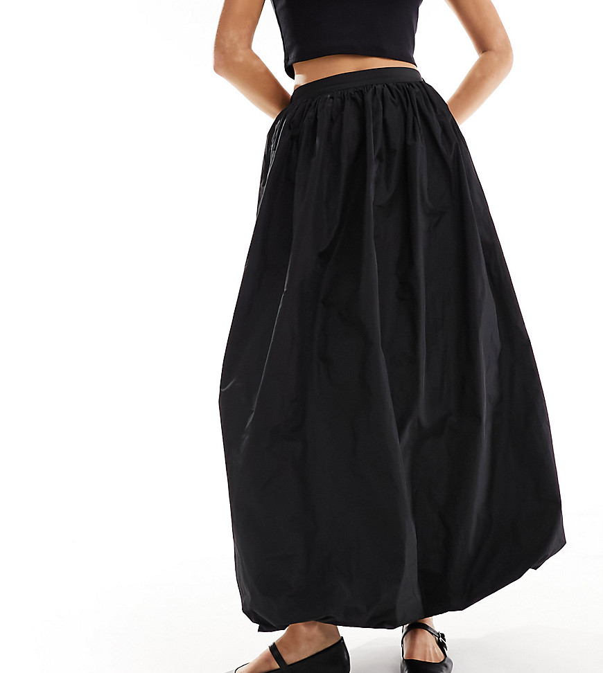 ASOS DESIGN Tall taffeta bubble hem maxi skirt in black