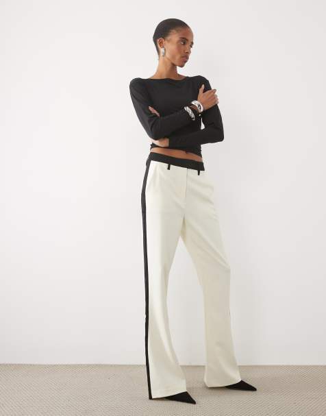 ASOS DESIGN Tall taillierte Tuxedo-Schlaghose in Creme und Schwarz - view 1
