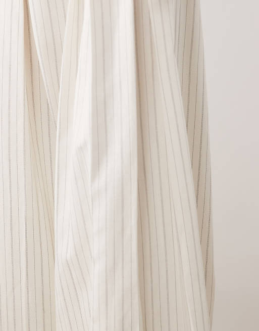 ASOS DESIGN Tall tailored belted palazzo pants with linen in ecru stripe , 4 of 5