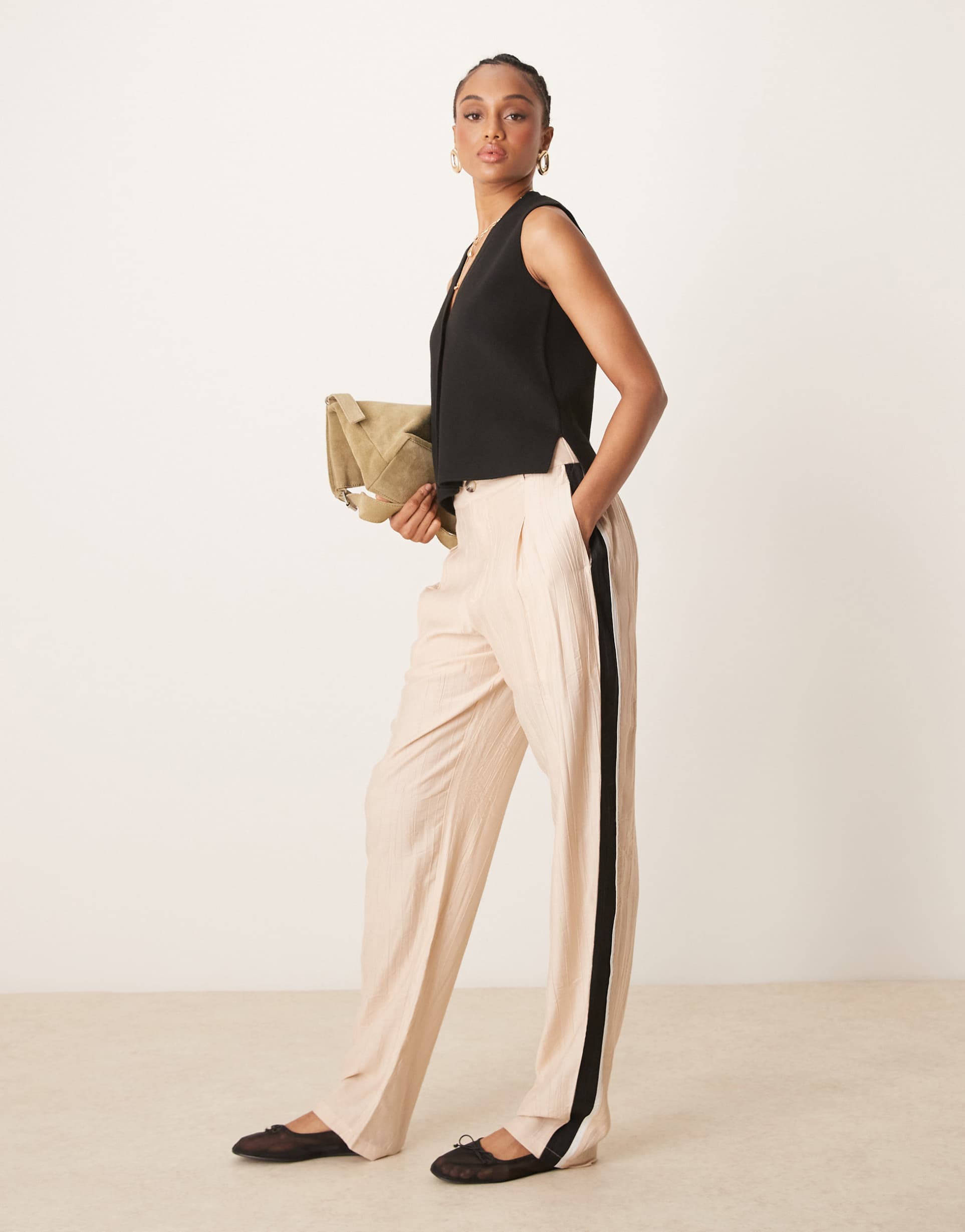 asos design tall tailored contrast panel pants in stone