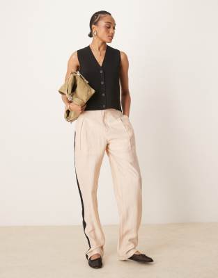 Asos Design Tall Tailored Contrast Panel Pants In Neutral
