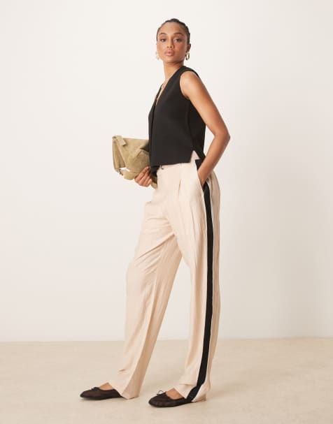 ASOS DESIGN Tall tailored contrast panel trouser in stone - view 1