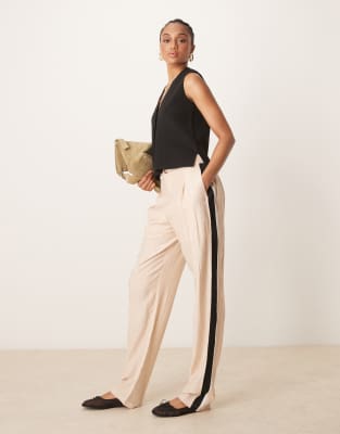 ASOS DESIGN Tall tailored contrast panel trousers in stone | ASOS