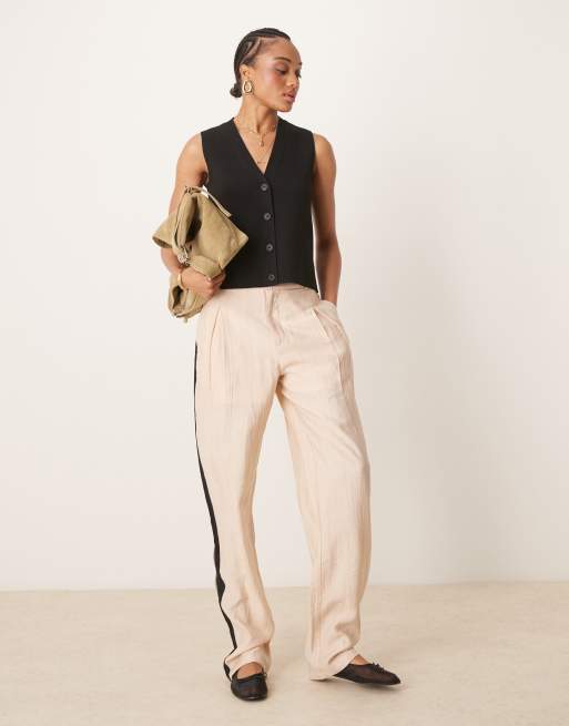 ASOS DESIGN Tall tailored contrast panel trousers in stone , 2 of 5