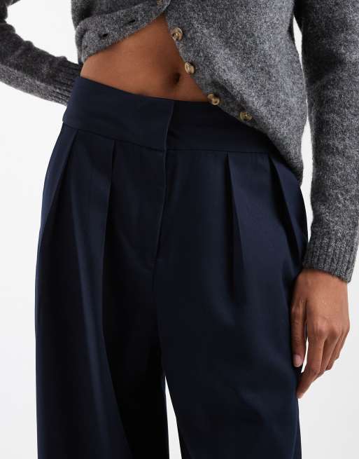 ASOS DESIGN Tall tailored double pleat tapered pants in navy, 3 of 5