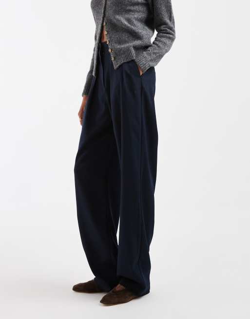 ASOS DESIGN Tall tailored double pleat tapered trousers in navy, 2 of 5