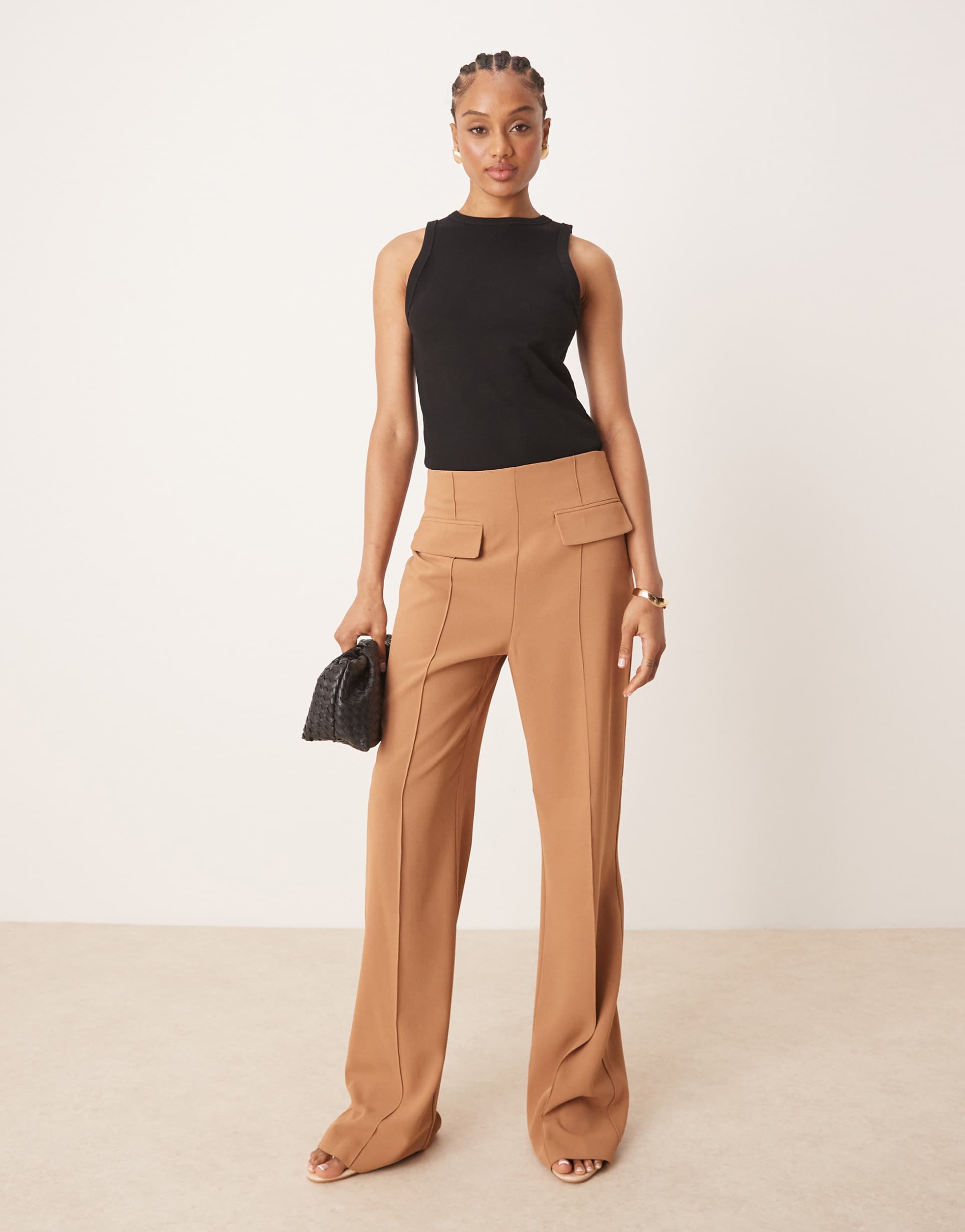 asos design tall tailored double pocket seam detail pants in camel