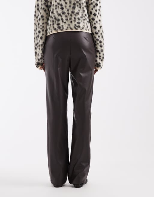 ASOS DESIGN Tall tailored faux leather straight leg pants in brown, 4 of 5