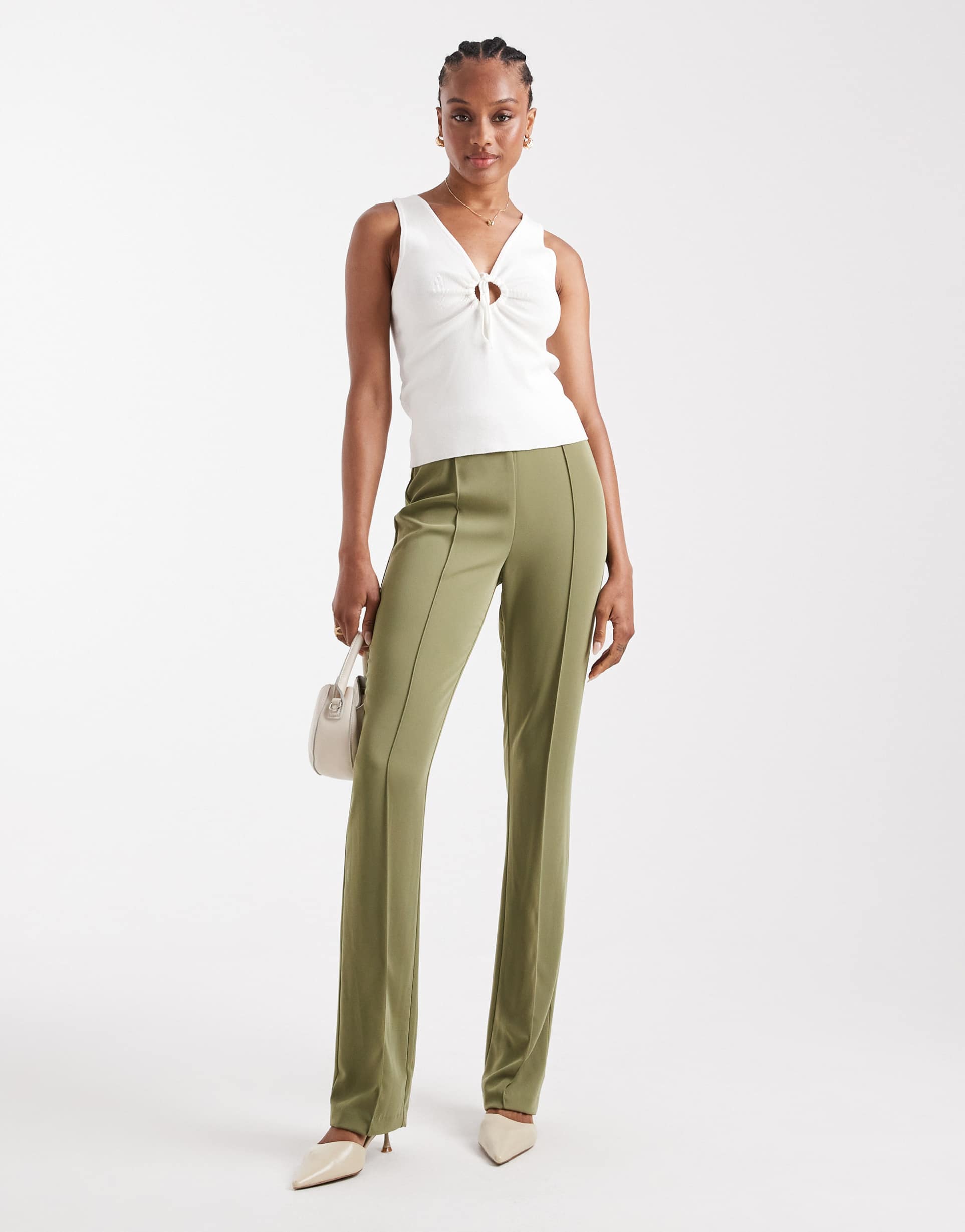 asos design tall tailored flare pants in olive
