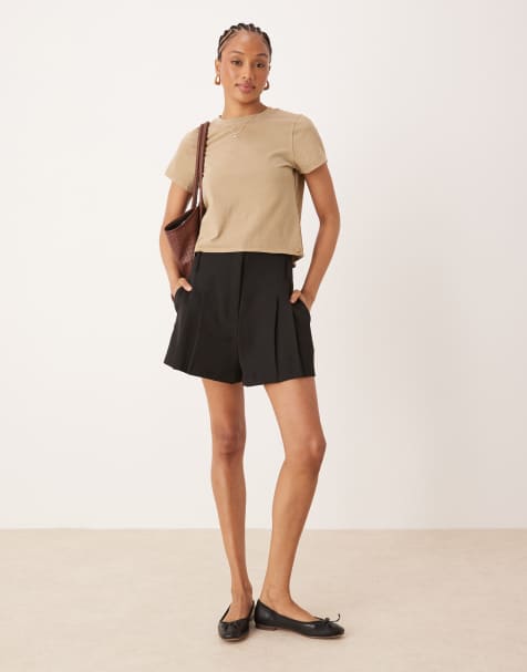 ASOS DESIGN Tall tailored high waist belted shorts in black - view 1