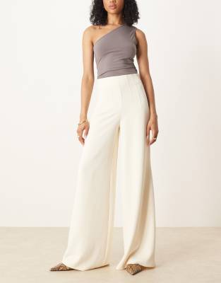ASOS DESIGN Tall tailored high waist corset detail palazzo pants in buttermilk-Neutral