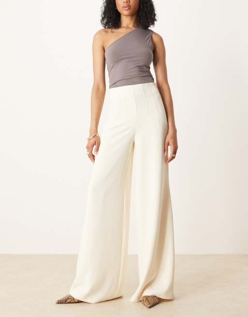 ASOS DESIGN Tall tailored high waist corset detail palazzo pants in stone