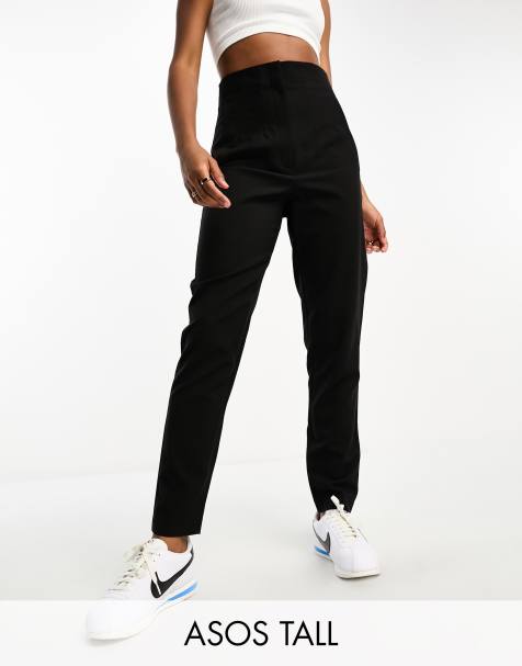 ASOS DESIGN Tall tailored high waist seam detail tapered leg pants in black - view 1