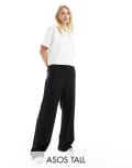 [ASOS Tall] ASOS DESIGN Tall tailored high waist seam detail wide leg linen pants in black 18 Black