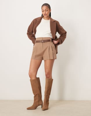Asos Design Tall Tailored High Waist Shorts With Pu Belt