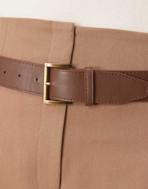ASOS DESIGN Tall tailored high waist shorts with PU belt in chocolate