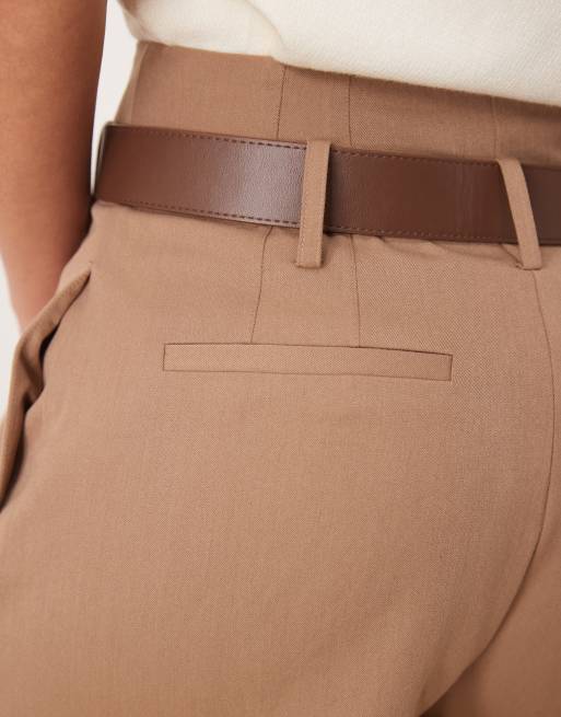 ASOS DESIGN Tall tailored high waist shorts with PU belt in chocolate, 5 of 5