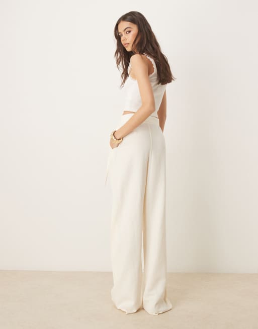 ASOS DESIGN Tall tailored linen mix wrap tie pants in ivory
