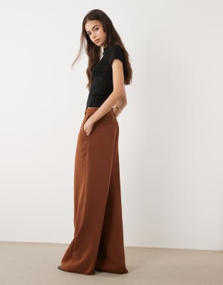Asos Design Tall Tailored Low Rise Fluid Mensy Pants In Brown