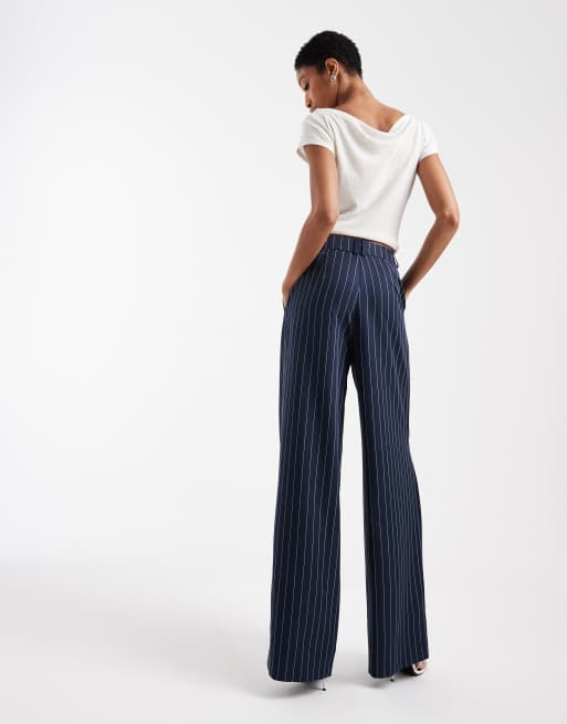 ASOS DESIGN Tall tailored low rise wide leg mansy pants in navy pinstripe , 5 of 5