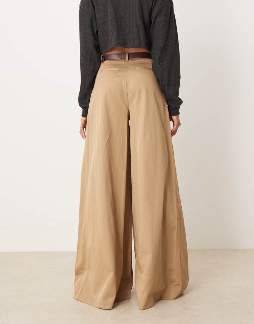 ASOS DESIGN Tall tailored pleated wide leg pants with belt in stone, 2 of 5